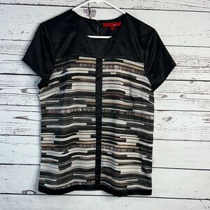 Narciso Rodriguez Black and Cream Striped Tee